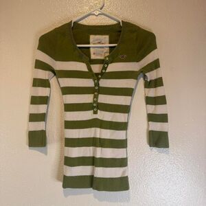 VTG Y2K Hollister-co green long sleeve striped top M